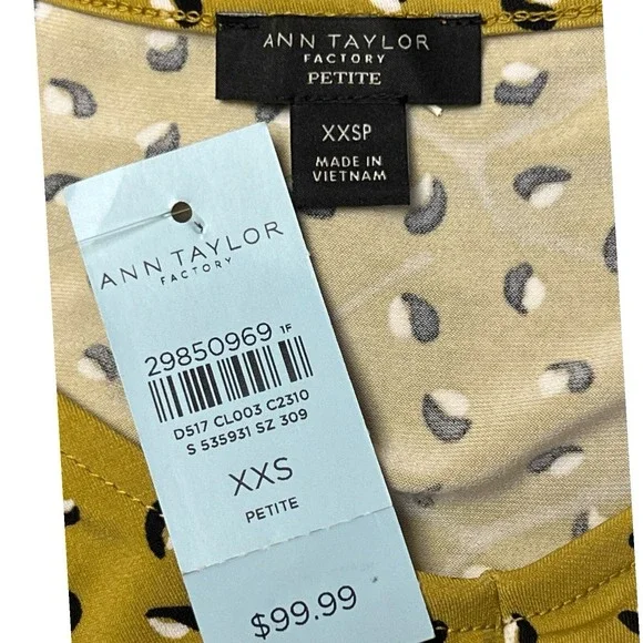 Ann Taylor Dress PXXS Yellow Floral A-Line V-Neck Ruffle Sleeve Stretch Chic NEW - Picture 7 of 10